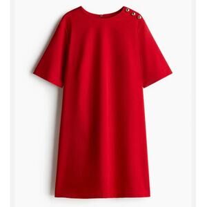 H&M | NWT Red Mini Dress Short Sleeve Gold Shoulder Buttons Shift | Size XXL